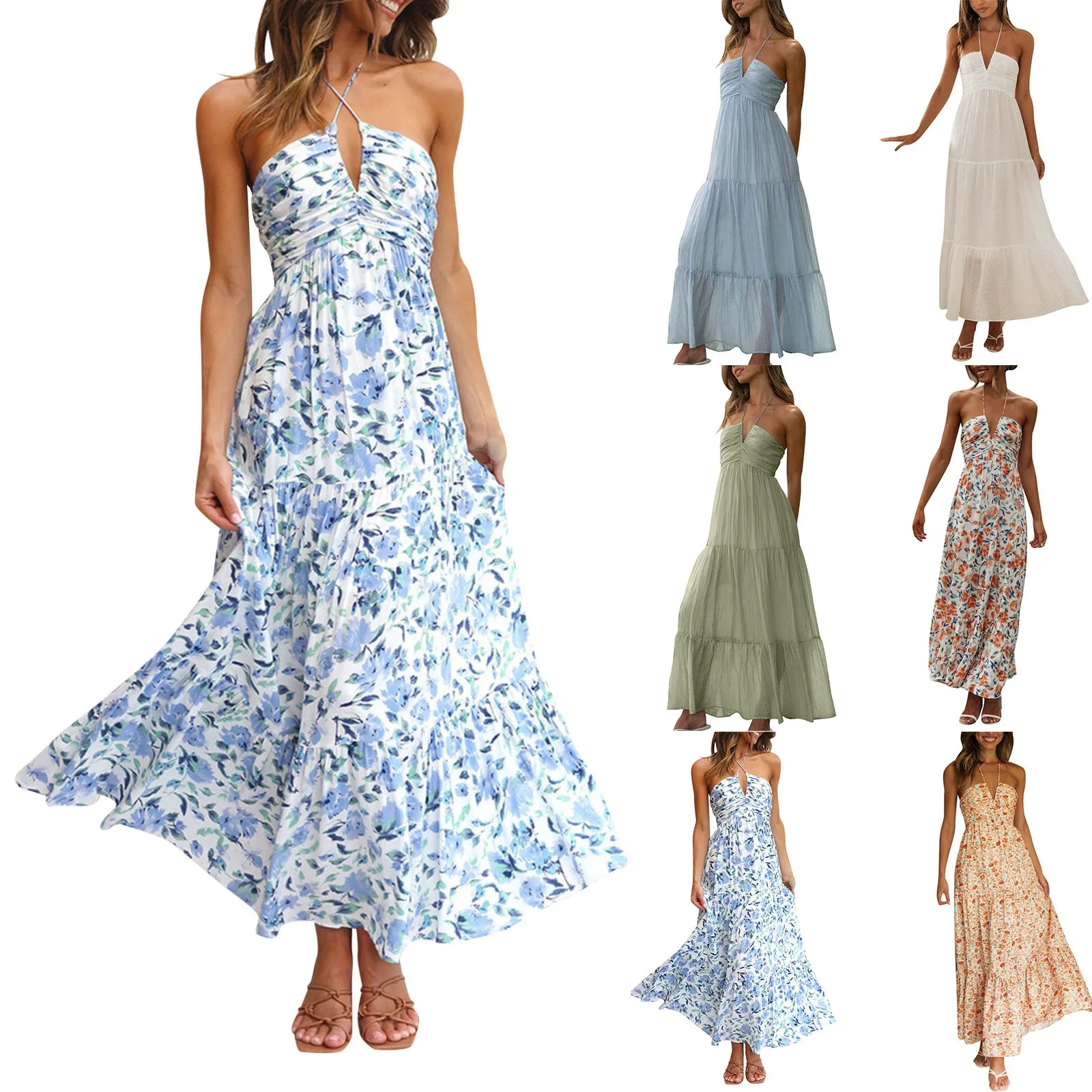 Summer Holiday Maxi Dress Women Spaghetti Strap V Neck Chic Sleeveless Floor Length Flowing Dresses Vacation Beach Long Dress - Image 11