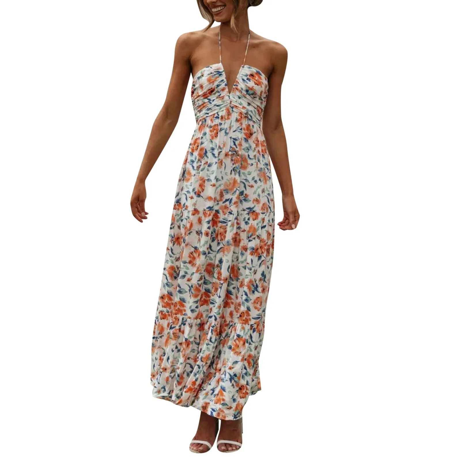 Summer Holiday Maxi Dress Women Spaghetti Strap V Neck Chic Sleeveless Floor Length Flowing Dresses Vacation Beach Long Dress - Image 16