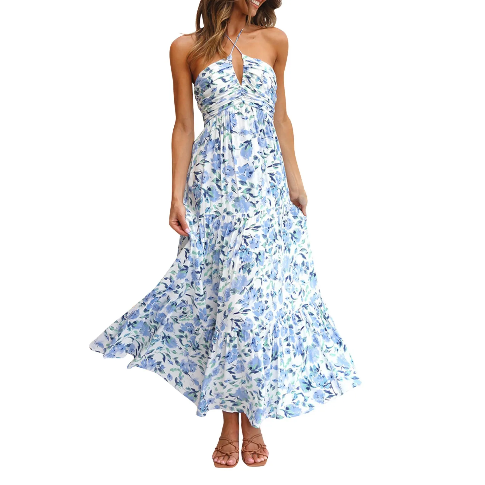 Summer Holiday Maxi Dress Women Spaghetti Strap V Neck Chic Sleeveless Floor Length Flowing Dresses Vacation Beach Long Dress - Image 15