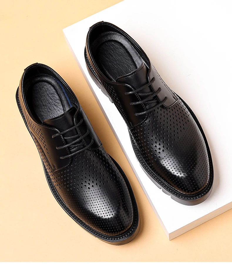 Spring Summer Increase Platform Shoes for Men Fashion Casual Black Dress Shoes Man Fashion Hallow Breathable Leather Shoe Male - Image 19
