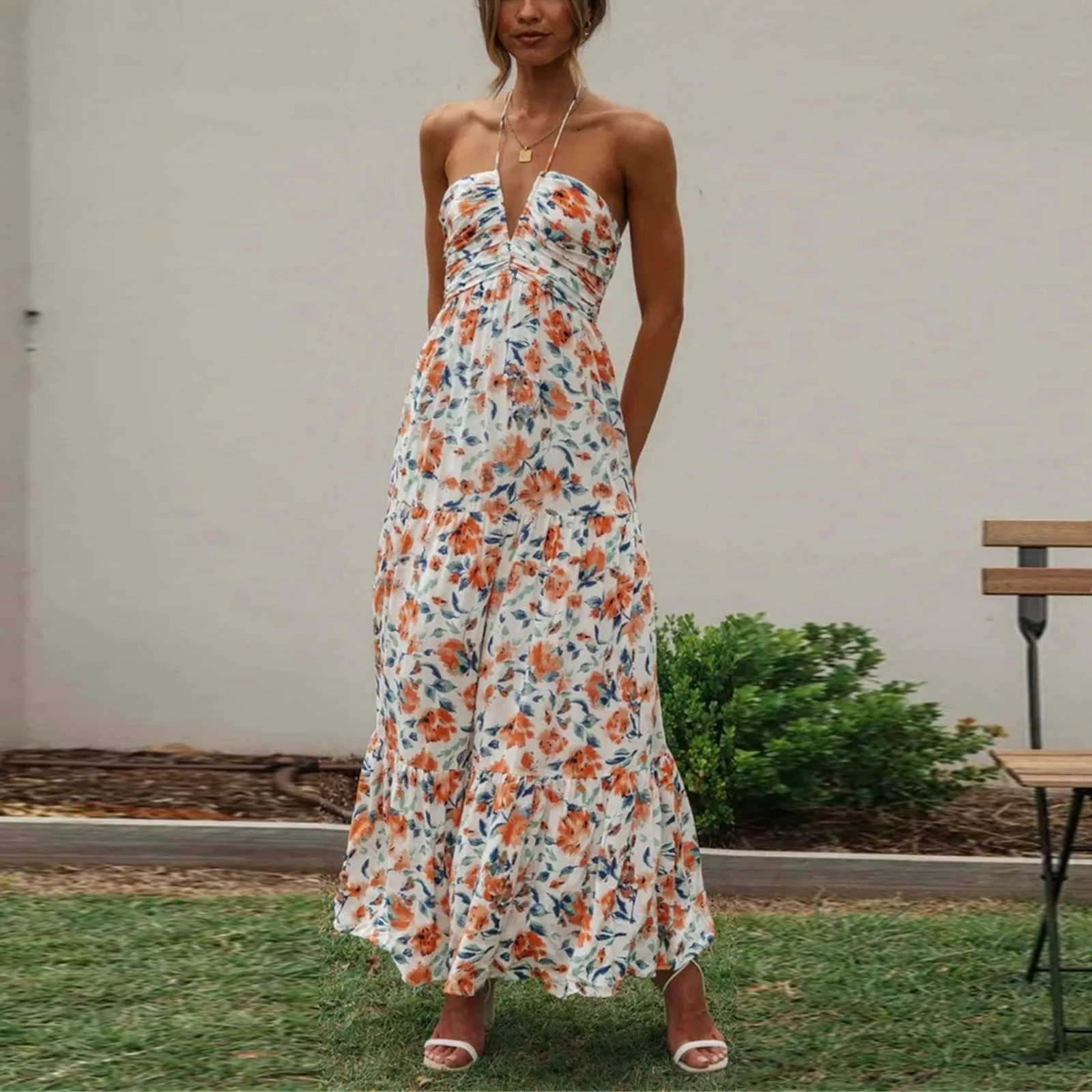 Summer Holiday Maxi Dress Women Spaghetti Strap V Neck Chic Sleeveless Floor Length Flowing Dresses Vacation Beach Long Dress - Image 10
