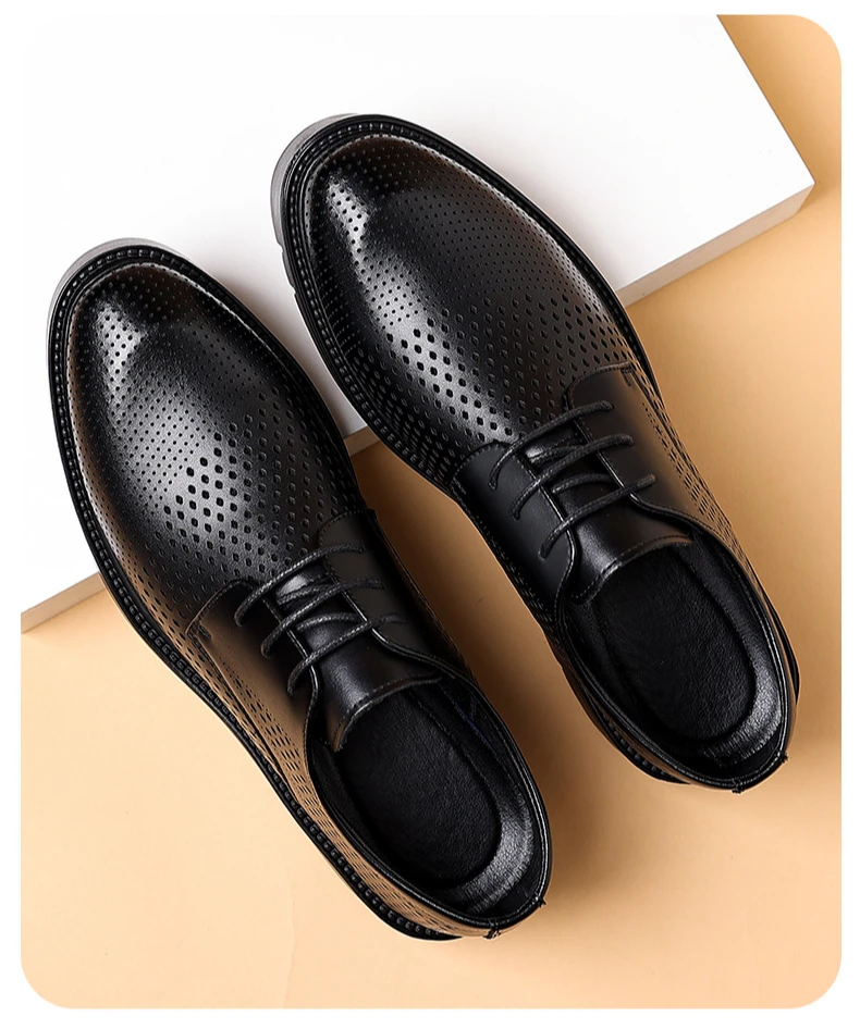 Spring Summer Increase Platform Shoes for Men Fashion Casual Black Dress Shoes Man Fashion Hallow Breathable Leather Shoe Male - Image 14
