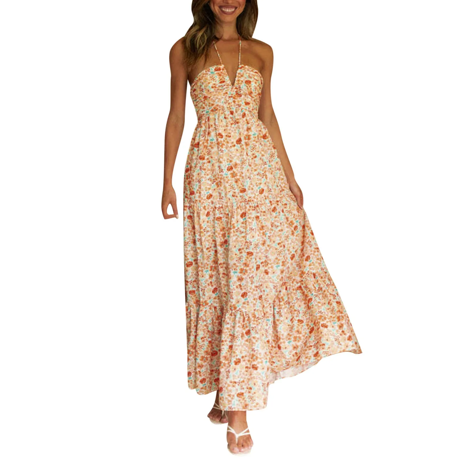 Summer Holiday Maxi Dress Women Spaghetti Strap V Neck Chic Sleeveless Floor Length Flowing Dresses Vacation Beach Long Dress - Image 12
