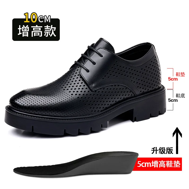 Spring Summer Increase Platform Shoes for Men Fashion Casual Black Dress Shoes Man Fashion Hallow Breathable Leather Shoe Male - Image 8