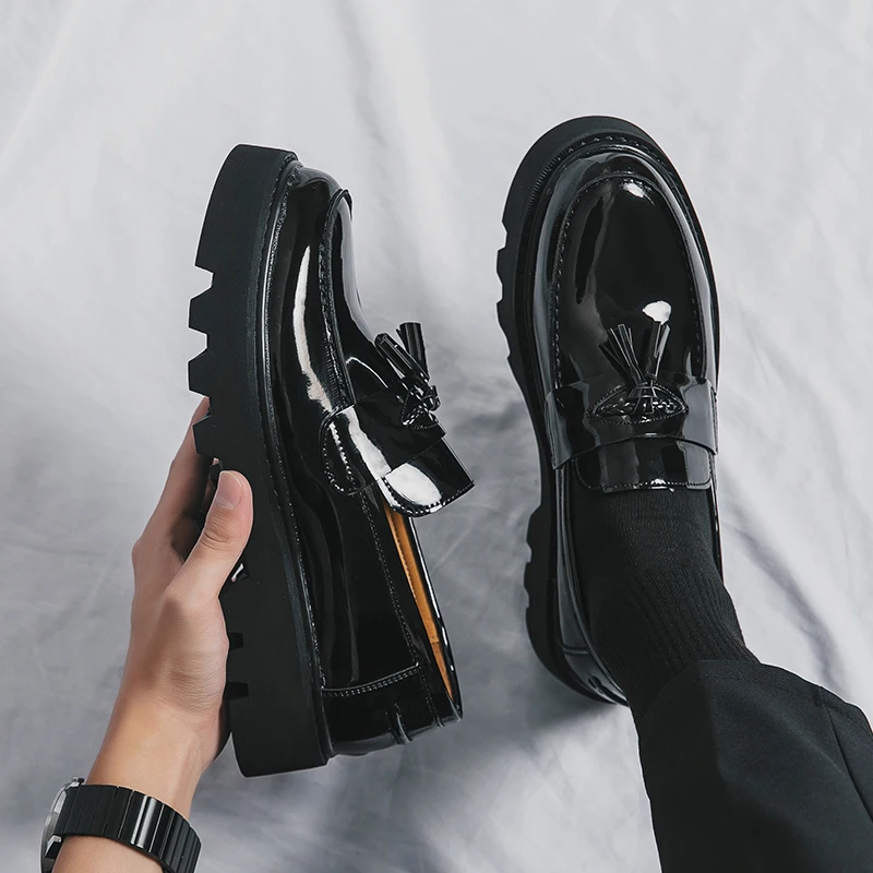 Spring Platform Round Toe Leather Shoes Comfortable Thick Sole Loafers Shoes Business Wedding Shoes High Quality Casual Shoes - Image 2