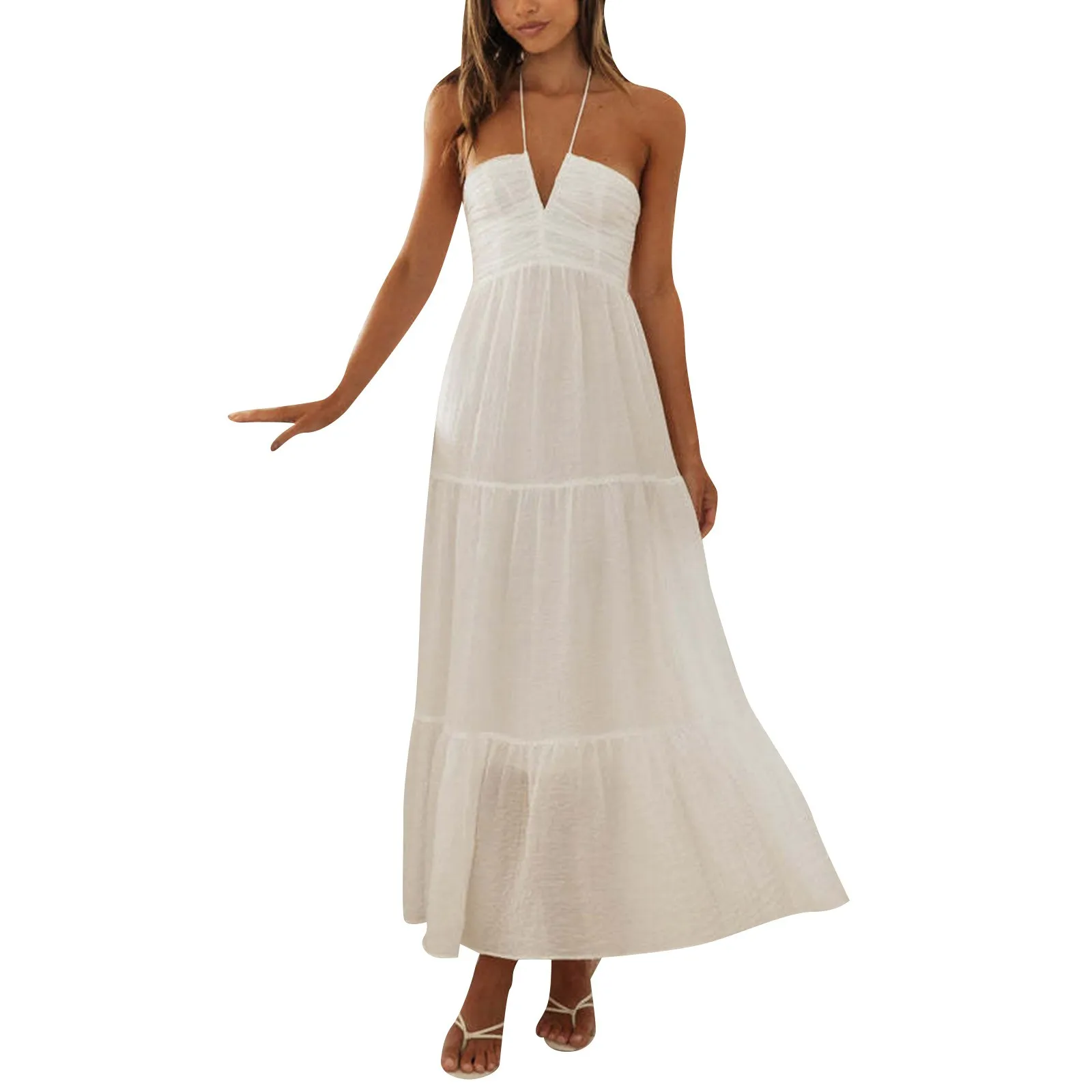 Summer Holiday Maxi Dress Women Spaghetti Strap V Neck Chic Sleeveless Floor Length Flowing Dresses Vacation Beach Long Dress - Image 2