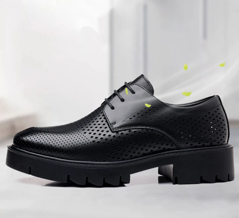 Spring Summer Increase Platform Shoes for Men Fashion Casual Black Dress Shoes Man Fashion Hallow Breathable Leather Shoe Male - Image 24