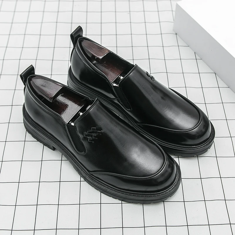 High Quality Platform Leather Shoes For Men Chelsea Men's Dress Shoes Party Social Casual Business Derby Shoes Wedding Brogues - Image 7