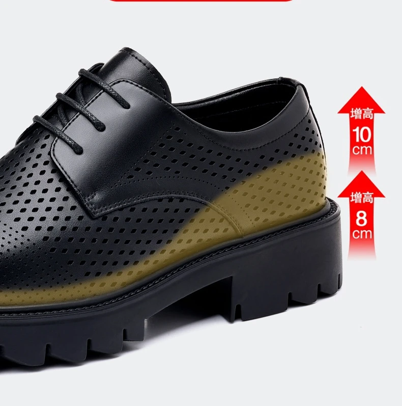 Spring Summer Increase Platform Shoes for Men Fashion Casual Black Dress Shoes Man Fashion Hallow Breathable Leather Shoe Male - Image 16