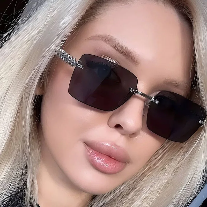 Retro Rimless Square Sunglasses for Women Men Trendy Luxury Design Metal Frameless Fashion Cool Driving Sun Glasses - Image 8