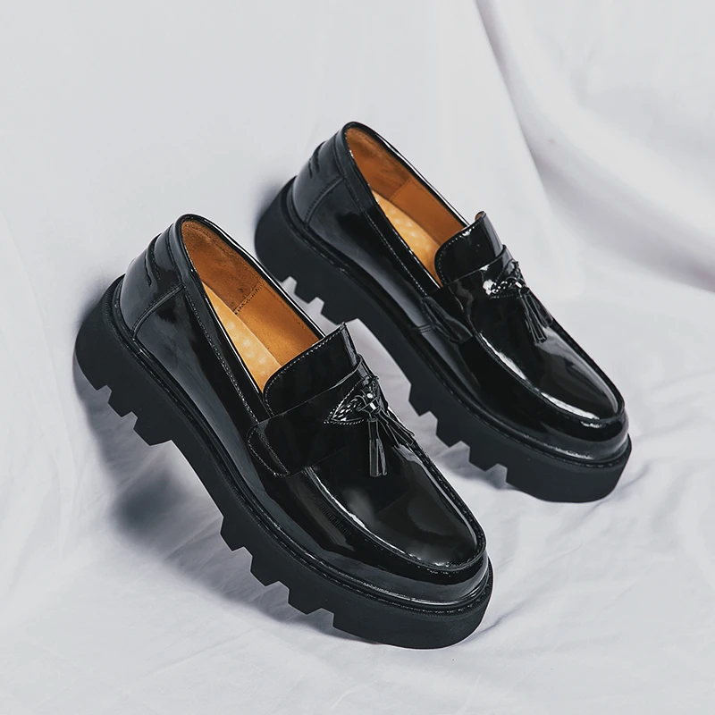 Spring Platform Round Toe Leather Shoes Comfortable Thick Sole Loafers Shoes Business Wedding Shoes High Quality Casual Shoes