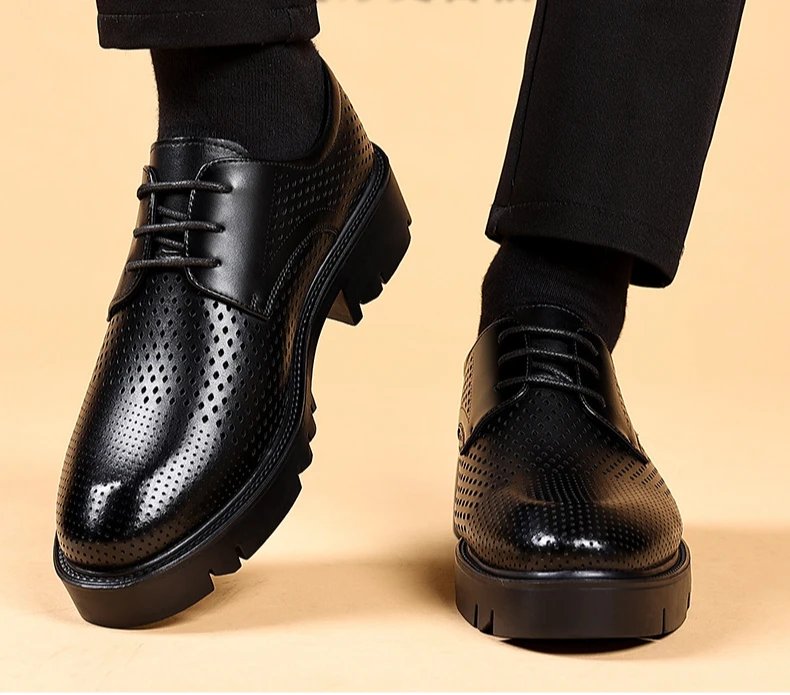 Spring Summer Increase Platform Shoes for Men Fashion Casual Black Dress Shoes Man Fashion Hallow Breathable Leather Shoe Male - Image 13