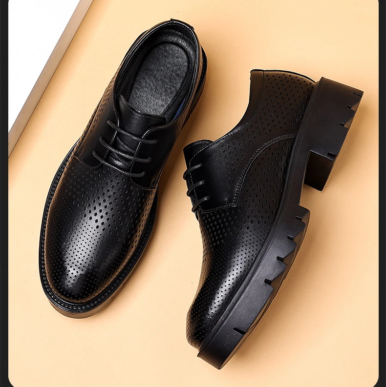 Spring Summer Increase Platform Shoes for Men Fashion Casual Black Dress Shoes Man Fashion Hallow Breathable Leather Shoe Male - Image 28