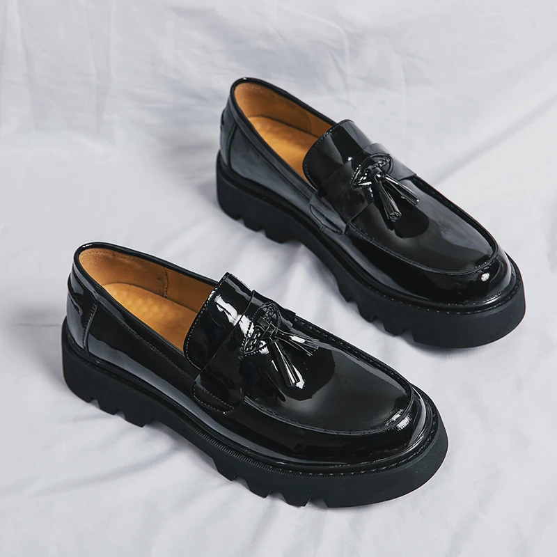 Spring Platform Round Toe Leather Shoes Comfortable Thick Sole Loafers Shoes Business Wedding Shoes High Quality Casual Shoes - Image 3