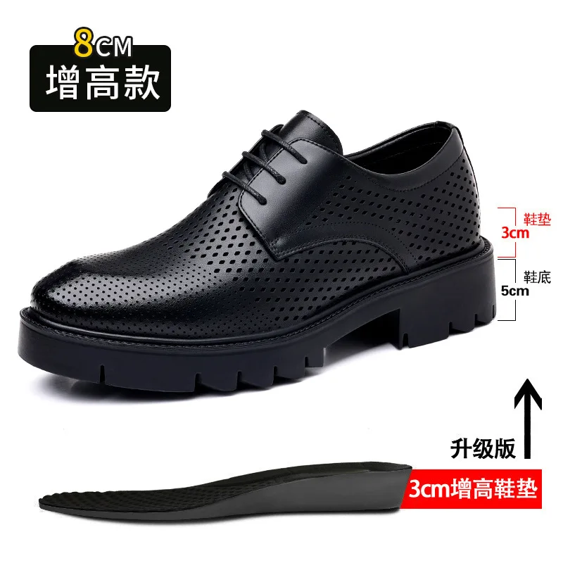 Spring Summer Increase Platform Shoes for Men Fashion Casual Black Dress Shoes Man Fashion Hallow Breathable Leather Shoe Male - Image 7