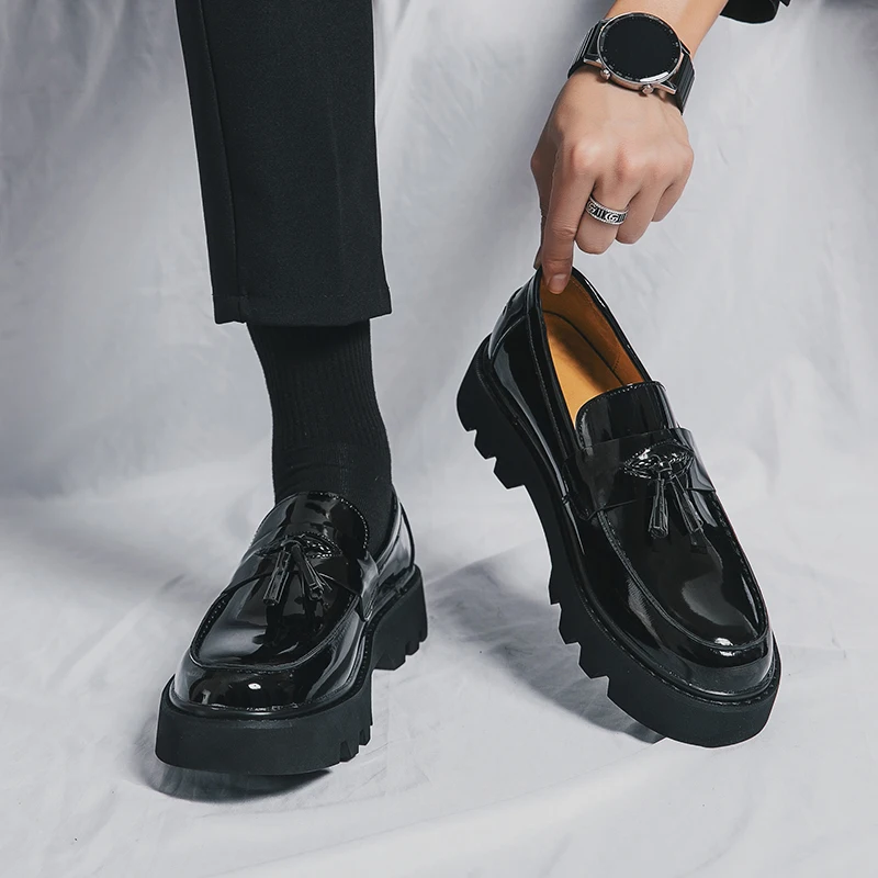 Spring Platform Round Toe Leather Shoes Comfortable Thick Sole Loafers Shoes Business Wedding Shoes High Quality Casual Shoes - Image 4