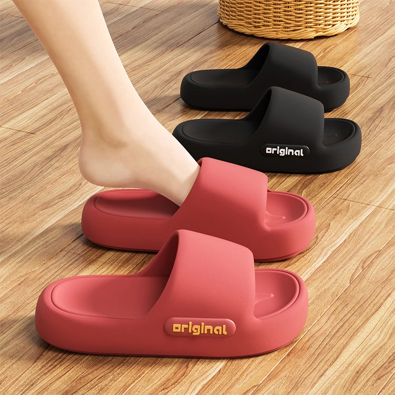 Thick Platform Pillow Slippers Women 2026 Summer Soft Sole Eva Cloud Slippers Woman Letter Print Non Slip Indoor House Shoes