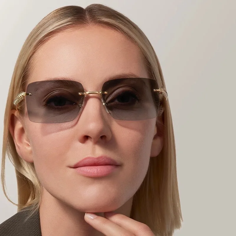 Retro Rimless Square Sunglasses for Women Men Trendy Luxury Design Metal Frameless Fashion Cool Driving Sun Glasses - Image 10