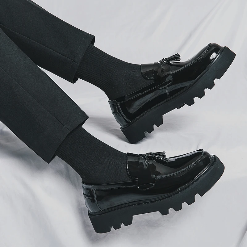 Spring Platform Round Toe Leather Shoes Comfortable Thick Sole Loafers Shoes Business Wedding Shoes High Quality Casual Shoes - Image 5