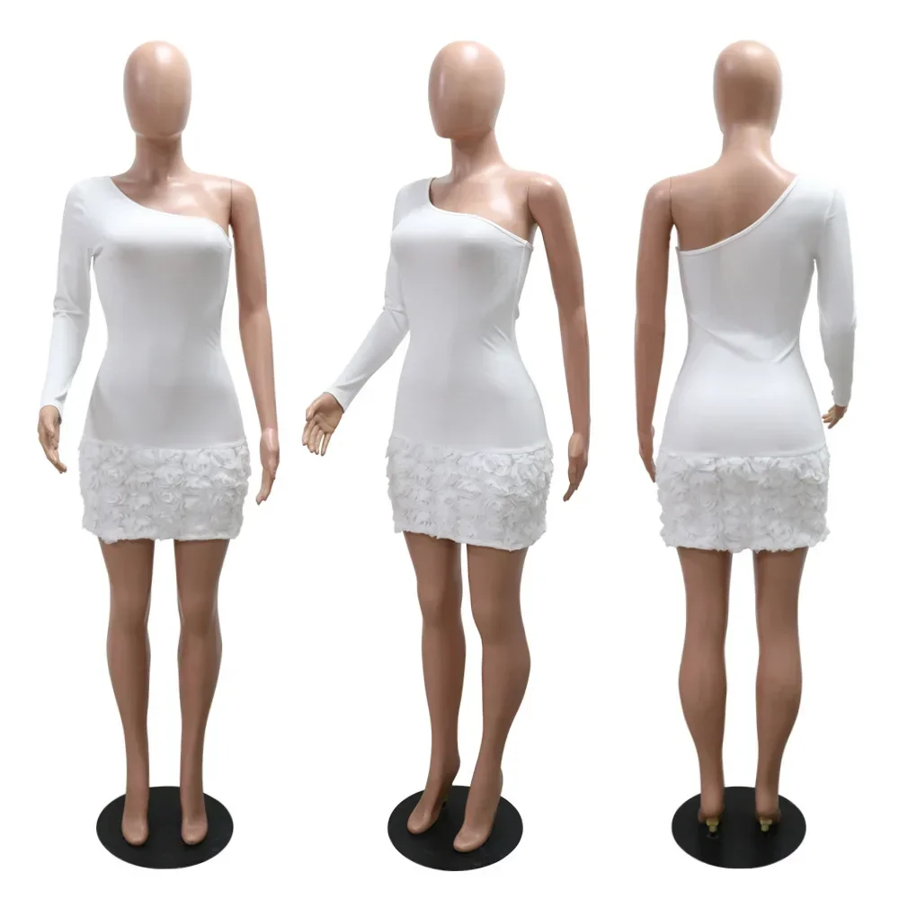 Women Knit Ribbed Rose Floral Applique One Long Sleeve Bodycon Midi Dress 2025 Club Sexy Party Evening Dresses Vestidos - Image 4