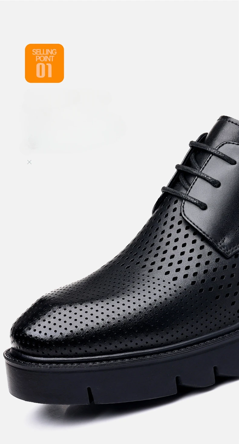Spring Summer Increase Platform Shoes for Men Fashion Casual Black Dress Shoes Man Fashion Hallow Breathable Leather Shoe Male - Image 21