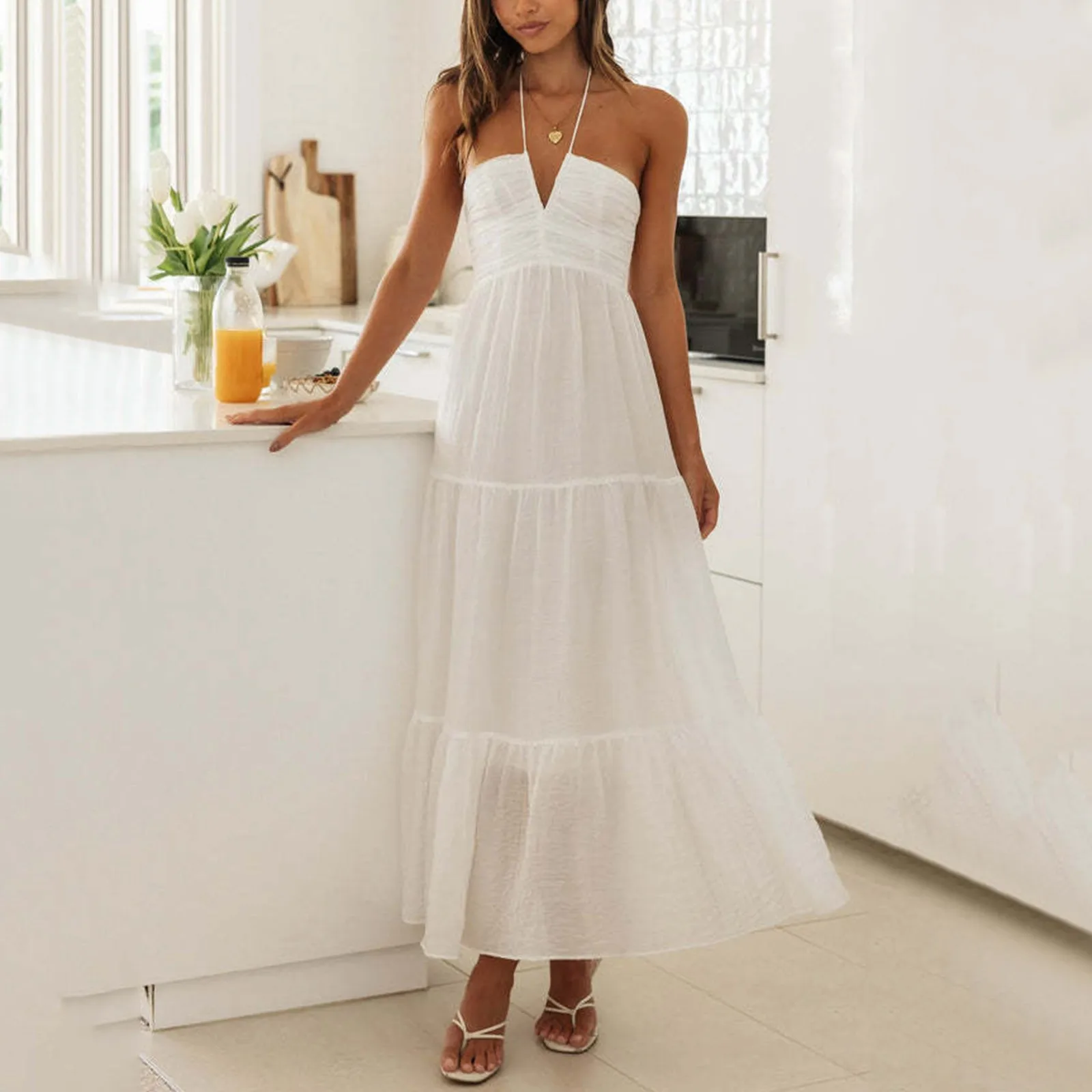 Summer Holiday Maxi Dress Women Spaghetti Strap V Neck Chic Sleeveless Floor Length Flowing Dresses Vacation Beach Long Dress - Image 7