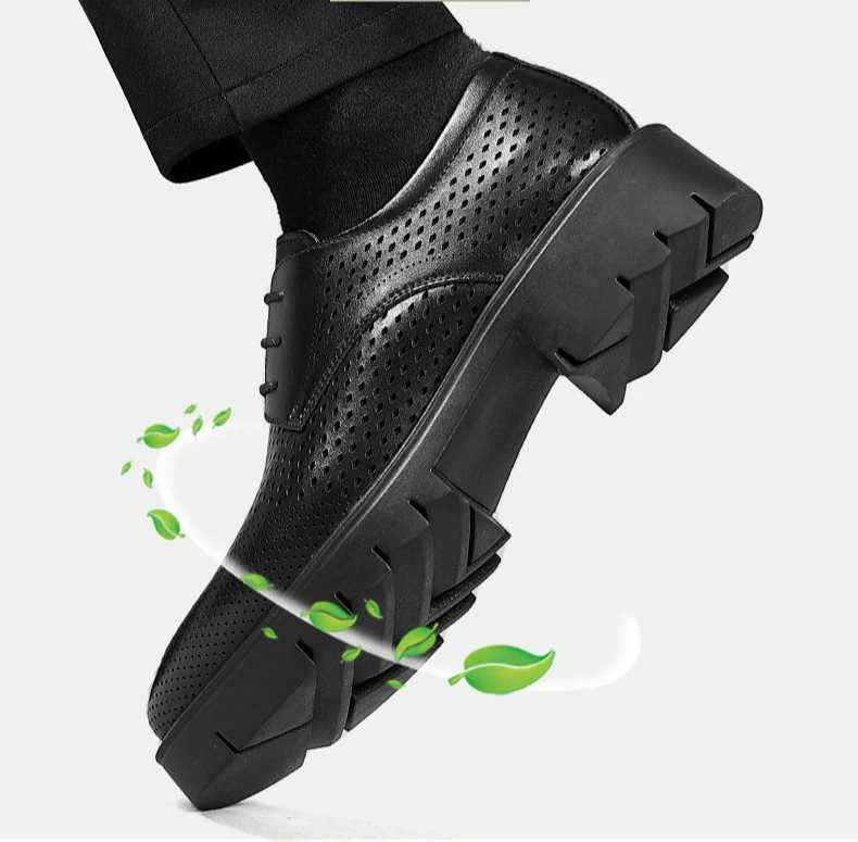 Spring Summer Increase Platform Shoes for Men Fashion Casual Black Dress Shoes Man Fashion Hallow Breathable Leather Shoe Male - Image 18