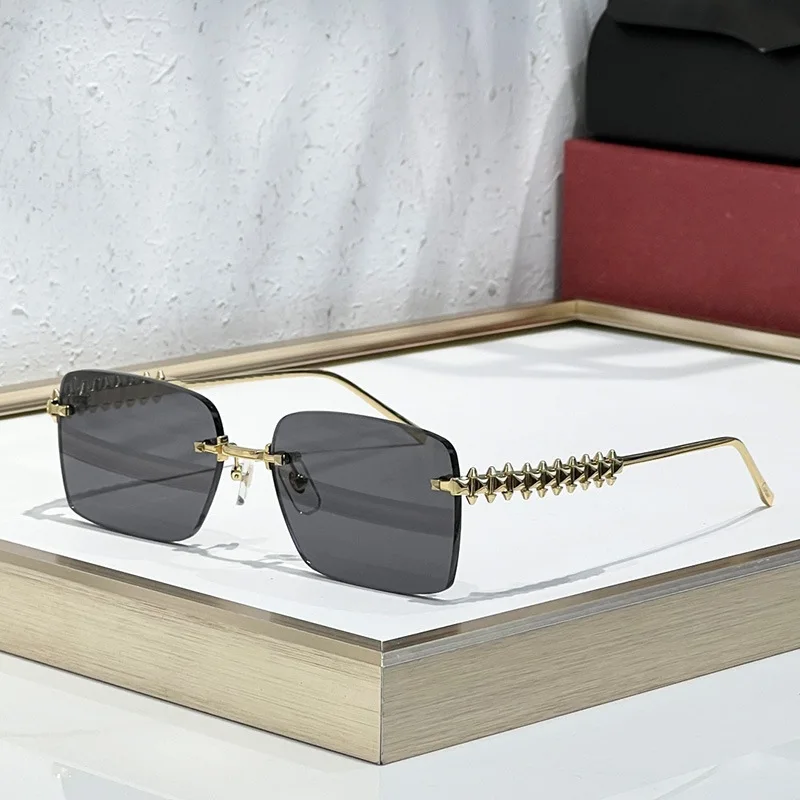 Retro Rimless Square Sunglasses for Women Men Trendy Luxury Design Metal Frameless Fashion Cool Driving Sun Glasses - Image 3