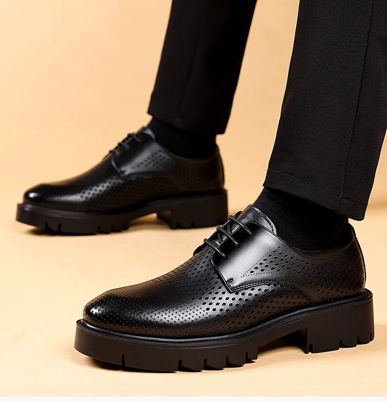 Spring Summer Increase Platform Shoes for Men Fashion Casual Black Dress Shoes Man Fashion Hallow Breathable Leather Shoe Male - Image 29
