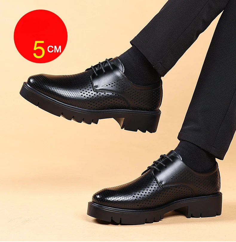 Spring Summer Increase Platform Shoes for Men Fashion Casual Black Dress Shoes Man Fashion Hallow Breathable Leather Shoe Male - Image 20