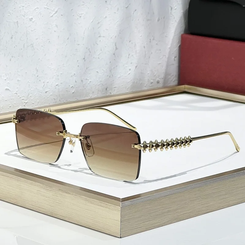 Retro Rimless Square Sunglasses for Women Men Trendy Luxury Design Metal Frameless Fashion Cool Driving Sun Glasses - Image 4
