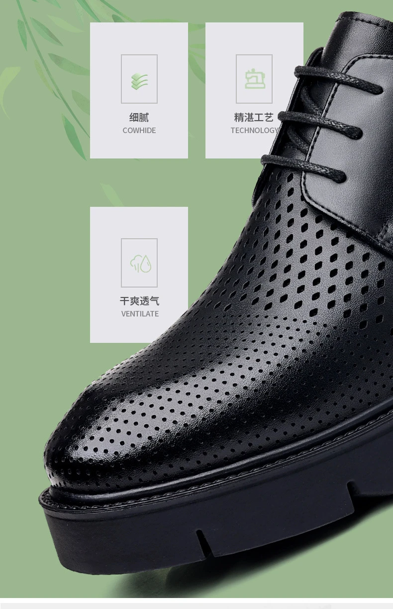 Spring Summer Increase Platform Shoes for Men Fashion Casual Black Dress Shoes Man Fashion Hallow Breathable Leather Shoe Male - Image 17