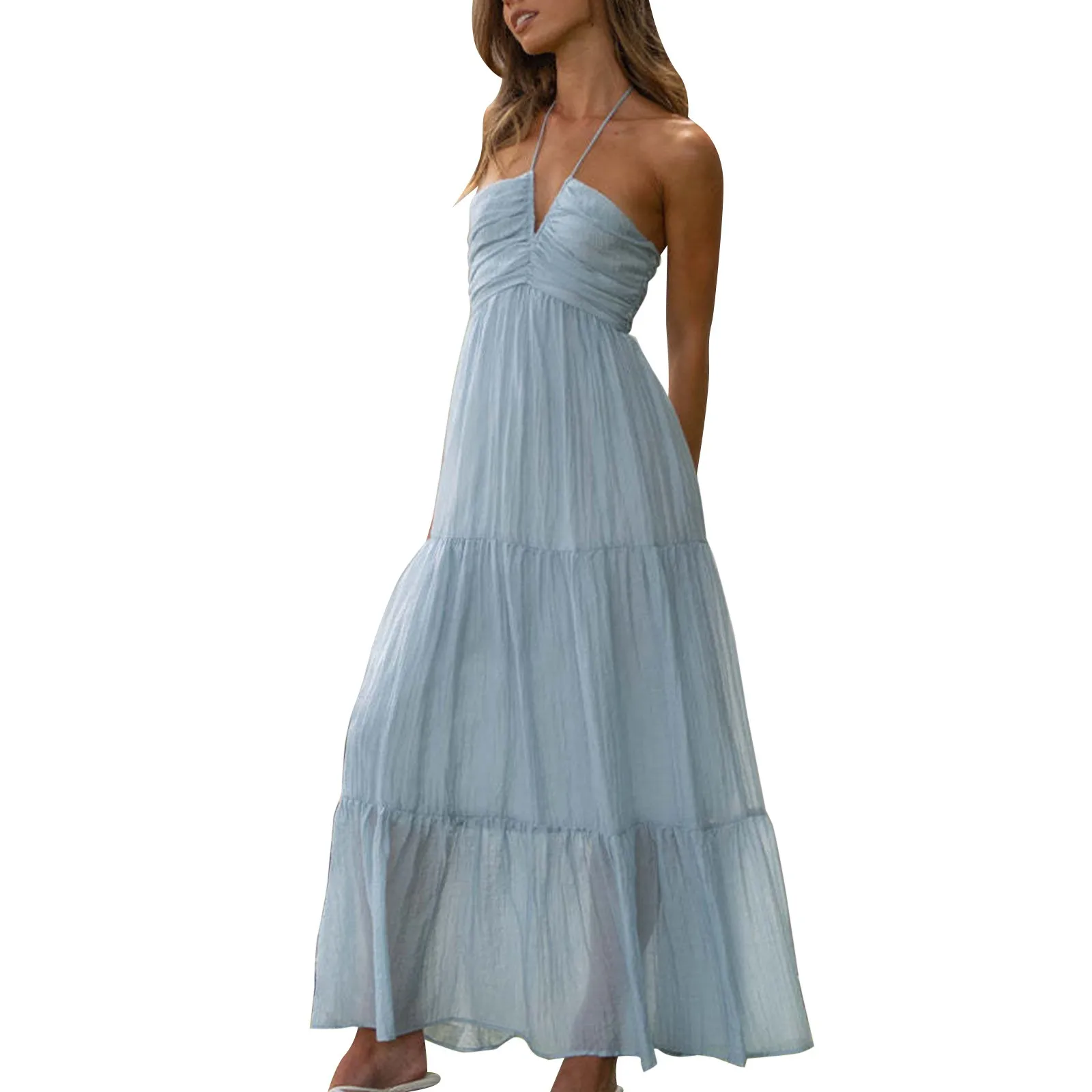 Summer Holiday Maxi Dress Women Spaghetti Strap V Neck Chic Sleeveless Floor Length Flowing Dresses Vacation Beach Long Dress - Image 13