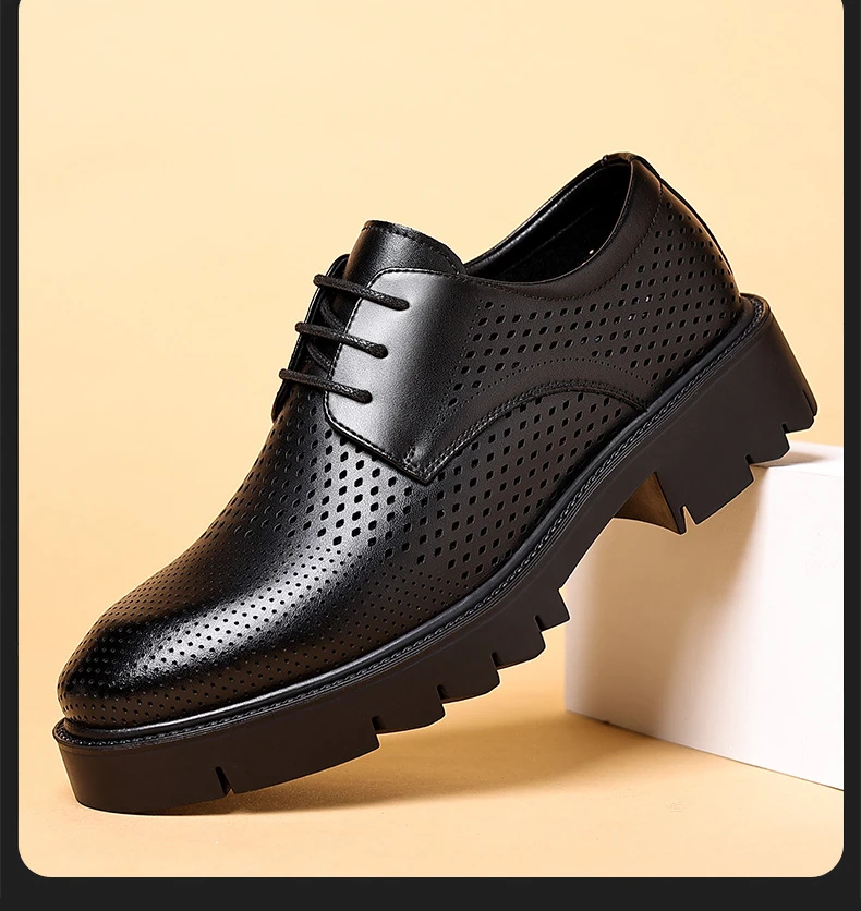 Spring Summer Increase Platform Shoes for Men Fashion Casual Black Dress Shoes Man Fashion Hallow Breathable Leather Shoe Male - Image 27
