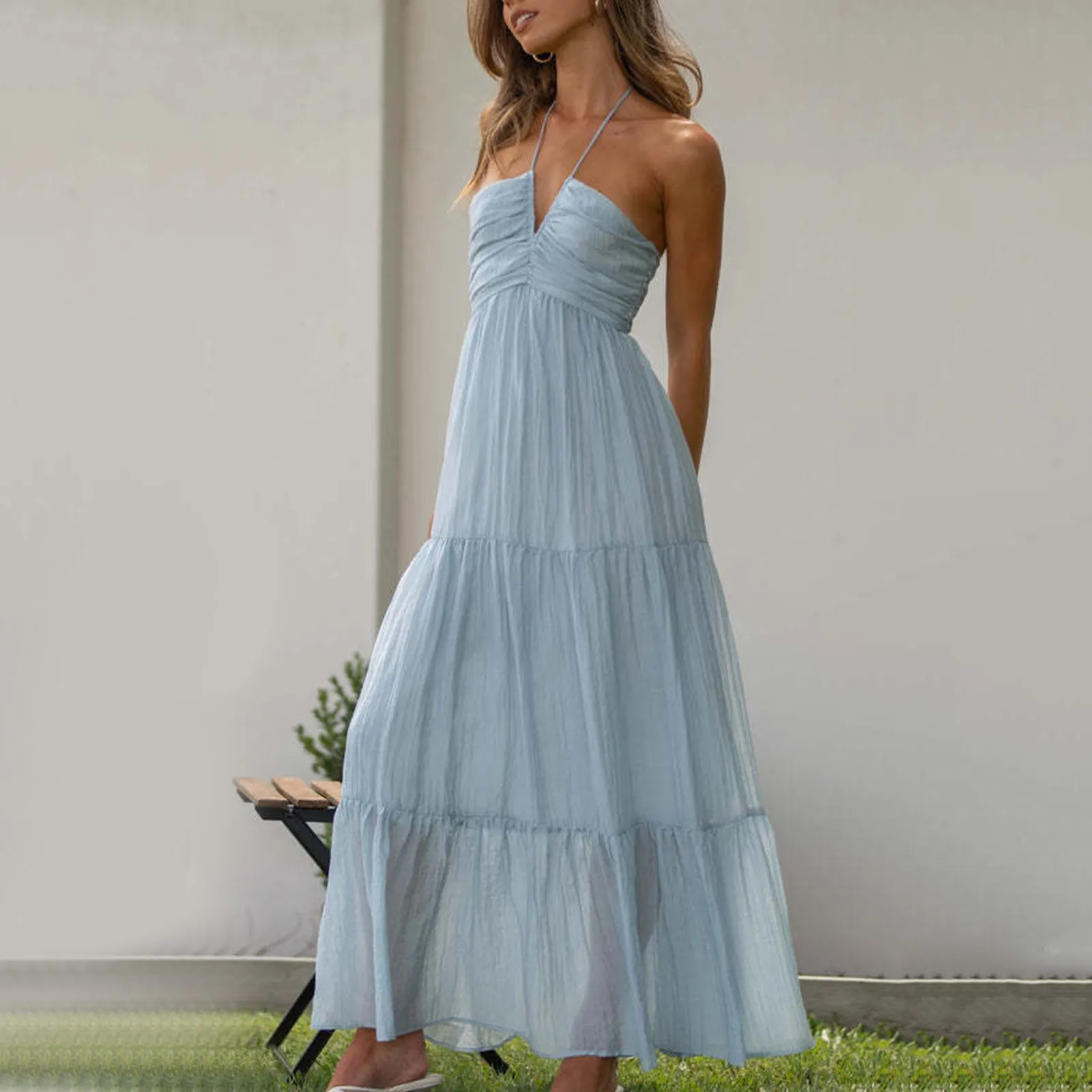 Summer Holiday Maxi Dress Women Spaghetti Strap V Neck Chic Sleeveless Floor Length Flowing Dresses Vacation Beach Long Dress - Image 9
