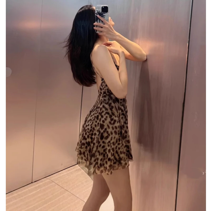Women 2026 Leopard Print Tulle Mini Dress – Sexy Backless Draped Party Style - Image 2