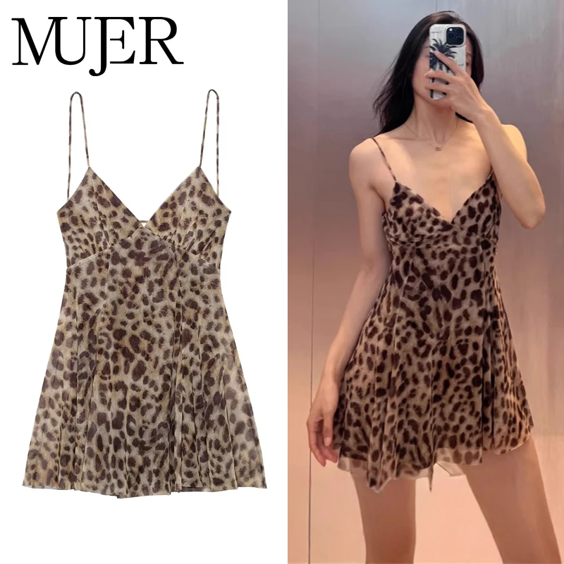 Women 2026 Leopard Print Tulle Mini Dress – Sexy Backless Draped Party Style