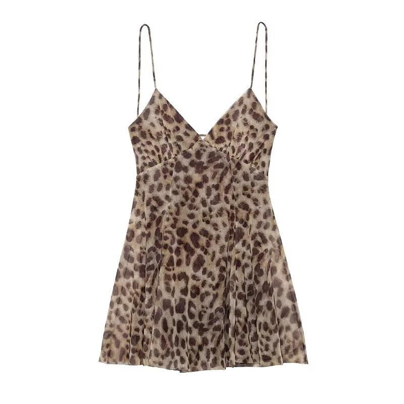 Women 2026 Leopard Print Tulle Mini Dress – Sexy Backless Draped Party Style - Image 3
