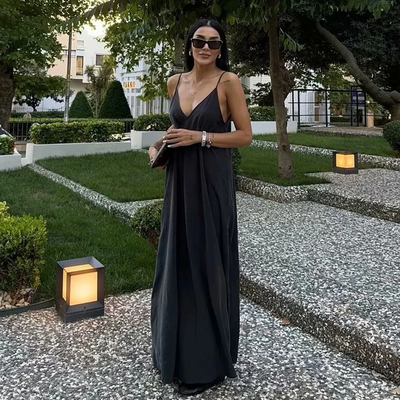 women 2026 Summer Maxi Dress – Black Slip & Red Draped Backless Style - Image 10