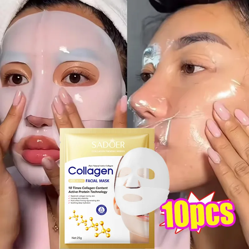 10PCS Collagen Facial Mask—anti-aging Korean skincare to fade fine lines, firm skin, and deeply moisturize. Brightening care for smooth, radiant complexion. - Image 2