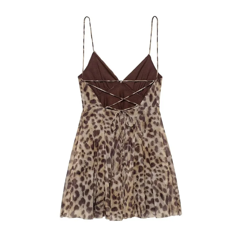 Women 2026 Leopard Print Tulle Mini Dress – Sexy Backless Draped Party Style - Image 4